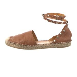 Valentino Tan Brown Rock Studded Espadrilles Sz 6 1/2